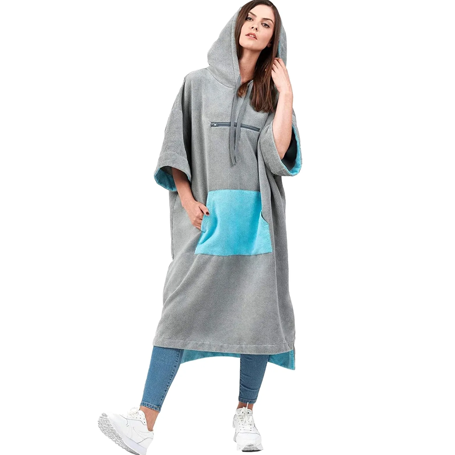 Changement de Robe Poncho de Plage, Natation, Surf, for Adulte, épais, Peignoir à Capuche, for Le Sport en Plein air, Serviette Bain, Cape plongée(Blue Gray)