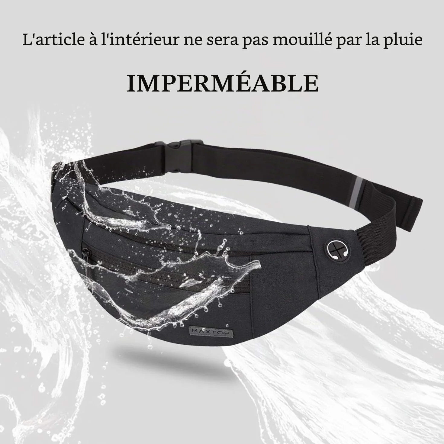 MAXTOP Grand Sac Banane pour Femme et Homme, Sac Banane avec Prise Casque et 4 Poches zippées, Ceinture réglable pour Le Cyclisme, la Course, Le Jogging, Les Voyages, l'extérieur