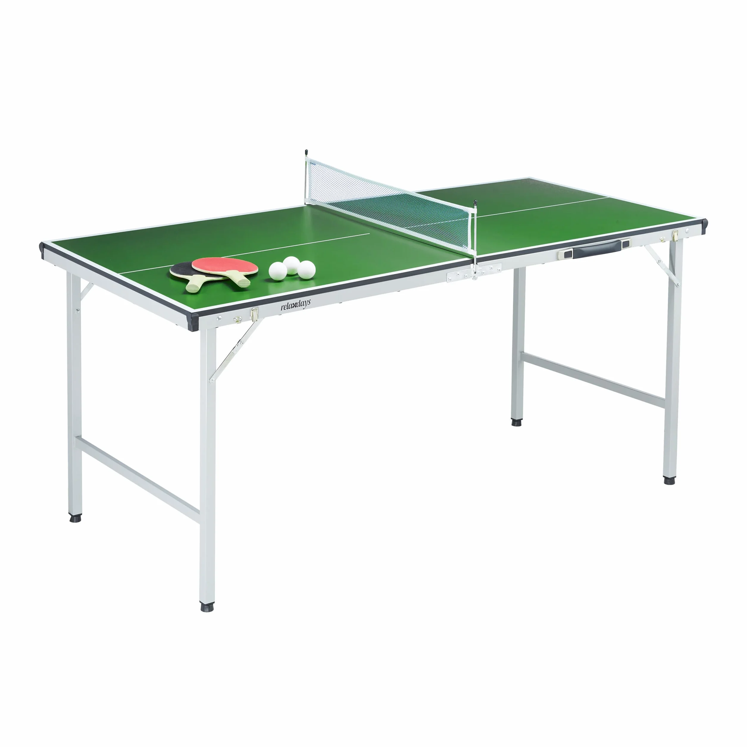 Relaxdays Table de ping-Pong Pliante avec Filet, 2 Raquettes, 3 balles, 71x150x67 cm, Vert