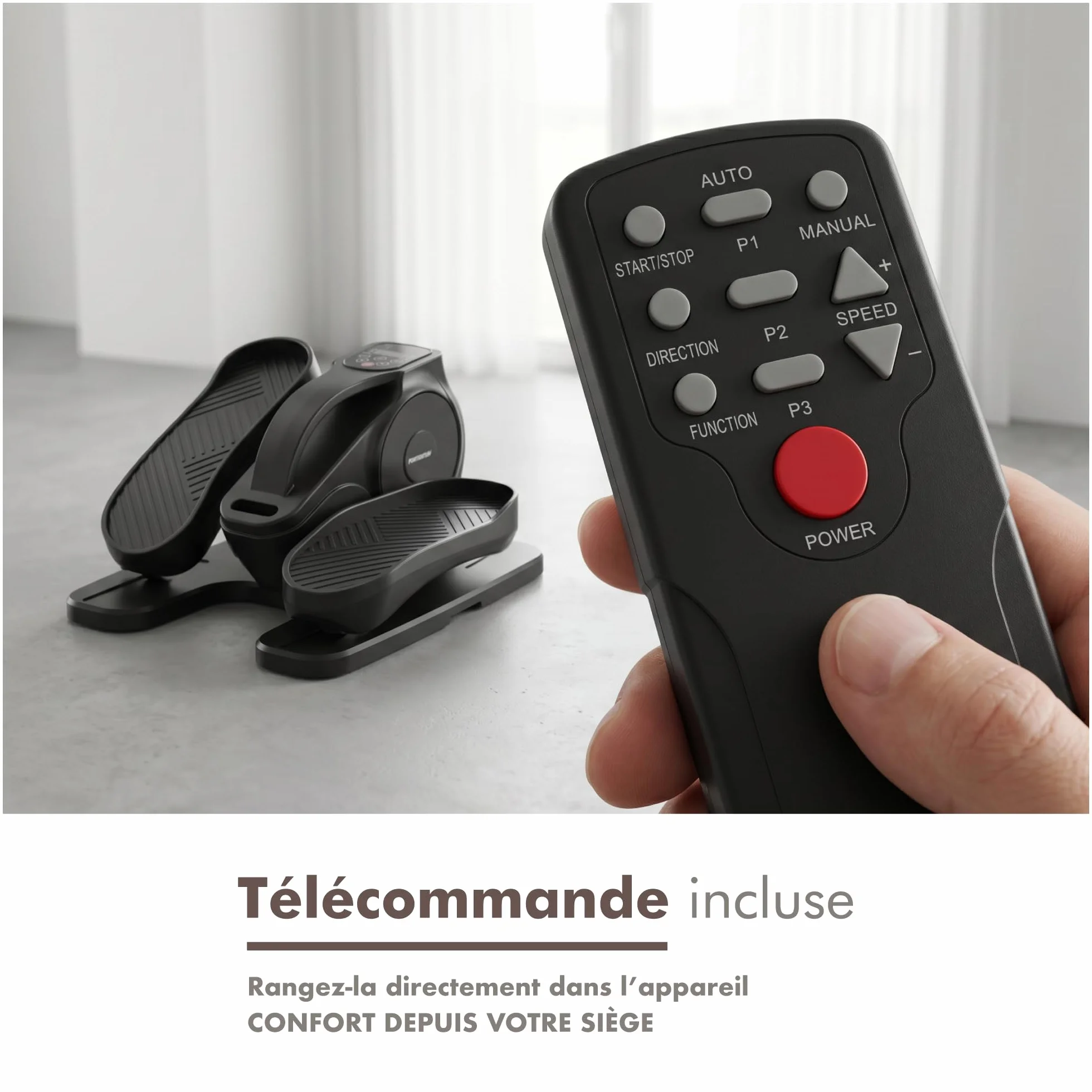 PORTENTUM Mini Velo elliptique électrique avec Bandes de résistance Tapis Sangles Pédalier d'appartement Automatique Manuel 12 Vitesses Moteur Silencieux