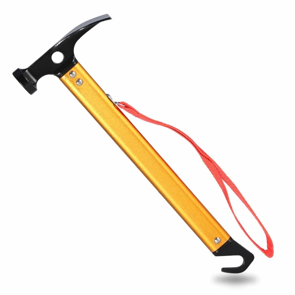 Marteau de camping en alliage d'aluminium portable, marteau de piquet de tente avec extracteur (Or)