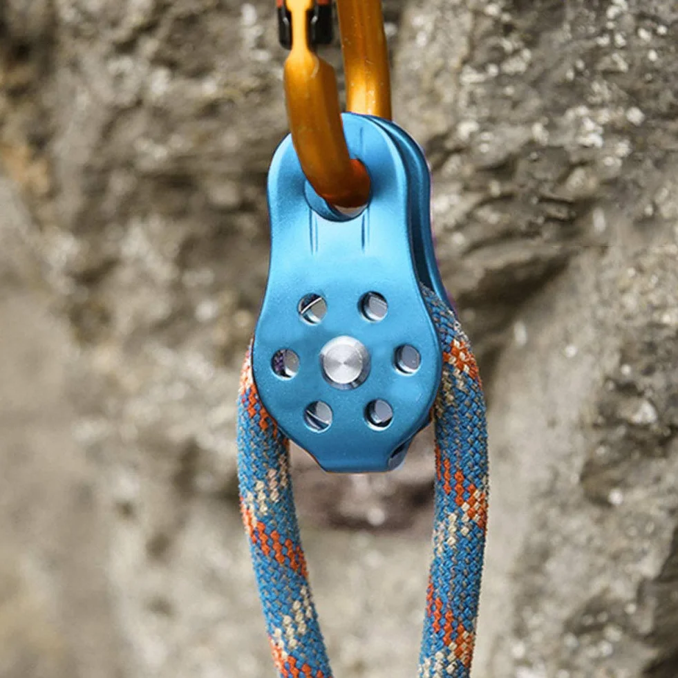 Poulie en Alliage d'aluminium 26KN Simple avec Émerillon pour Corde 12 mm Orange