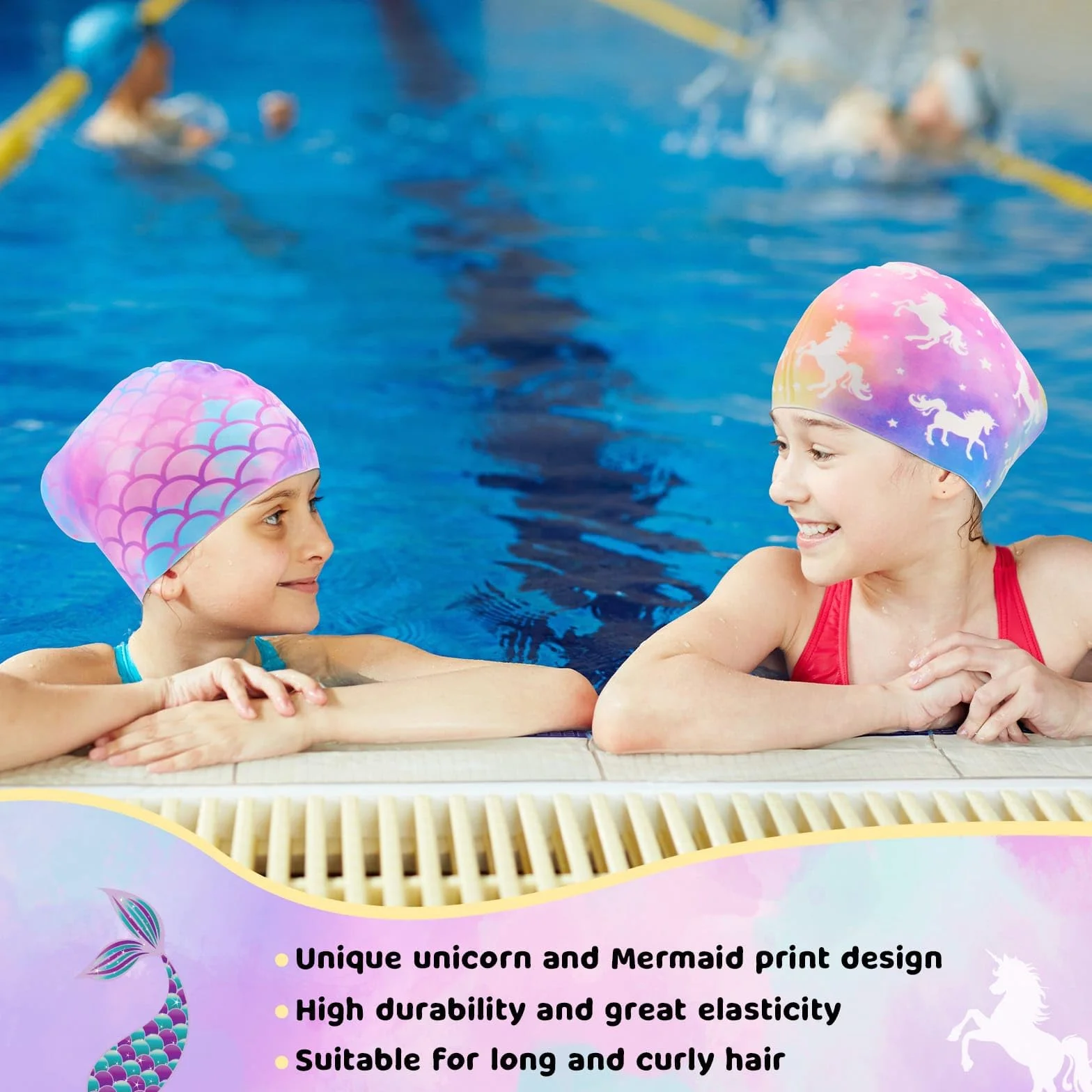 Bonnets de Bain en Silicone Imperméables pour Enfants Lot de 2