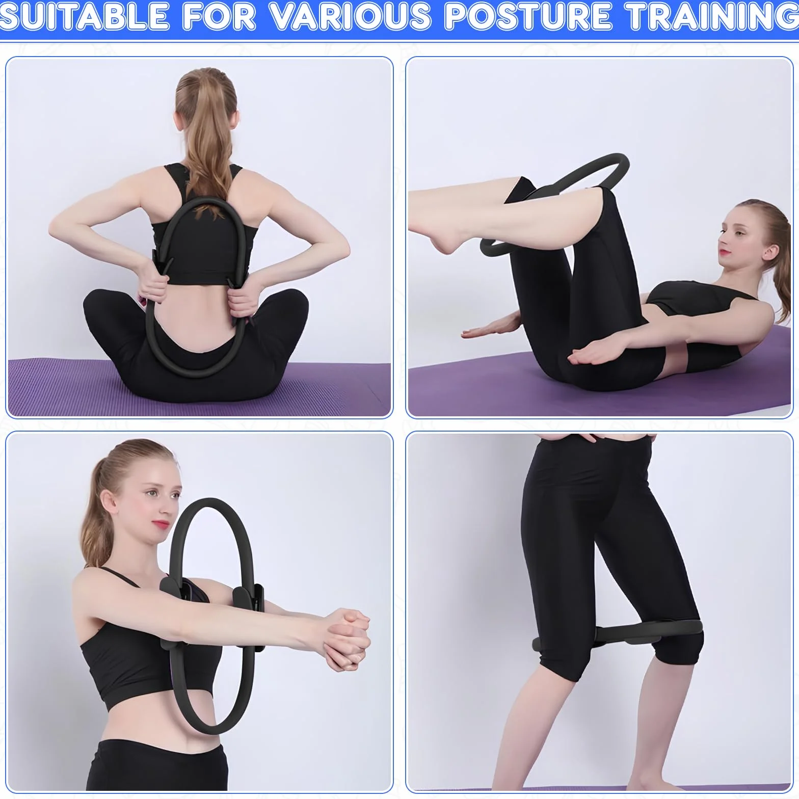 Zouwel Anneau de Pilates à double poignée avec poignée rembourrée antidérapante Magic Circle pour tonifier les bras et les cuisses (noir)