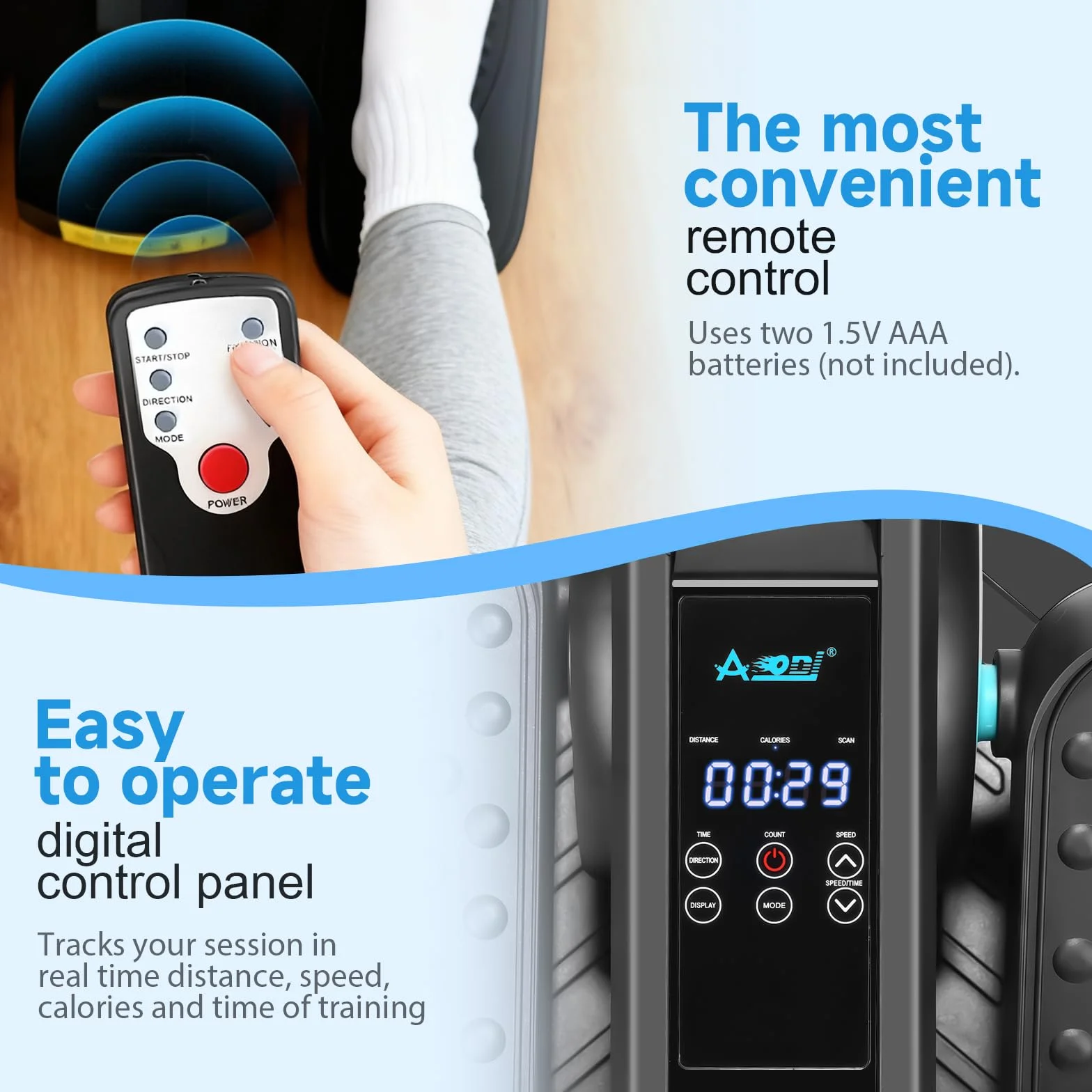 Appareil Elliptique de Bureau Électrique à Pédales avec Télécommande et Écran LCD pour Seniors