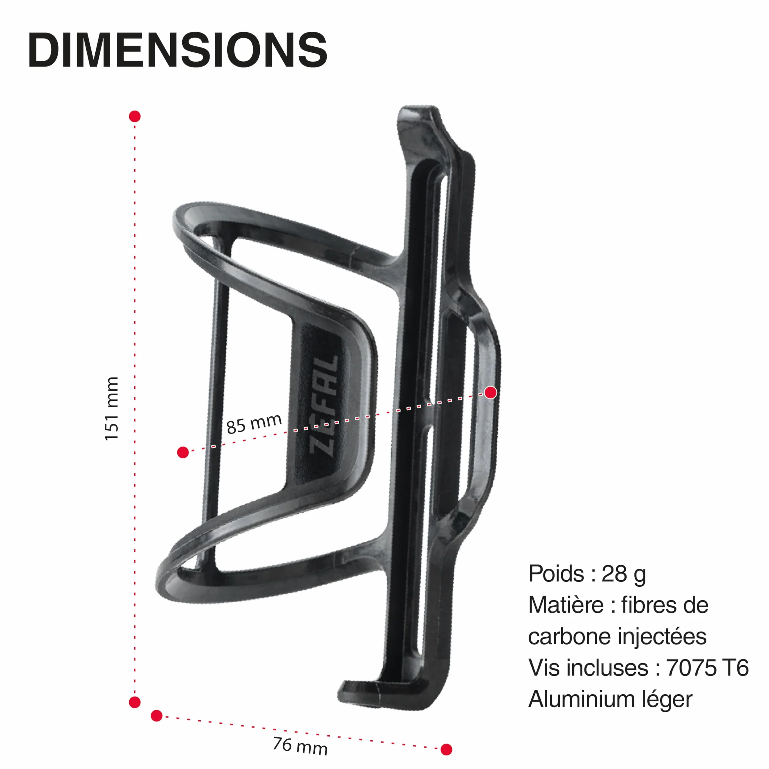 ZEFAL Pulse S2 à Droite Porte Bidon Vélo Fibre de Carbone 28 g Noir