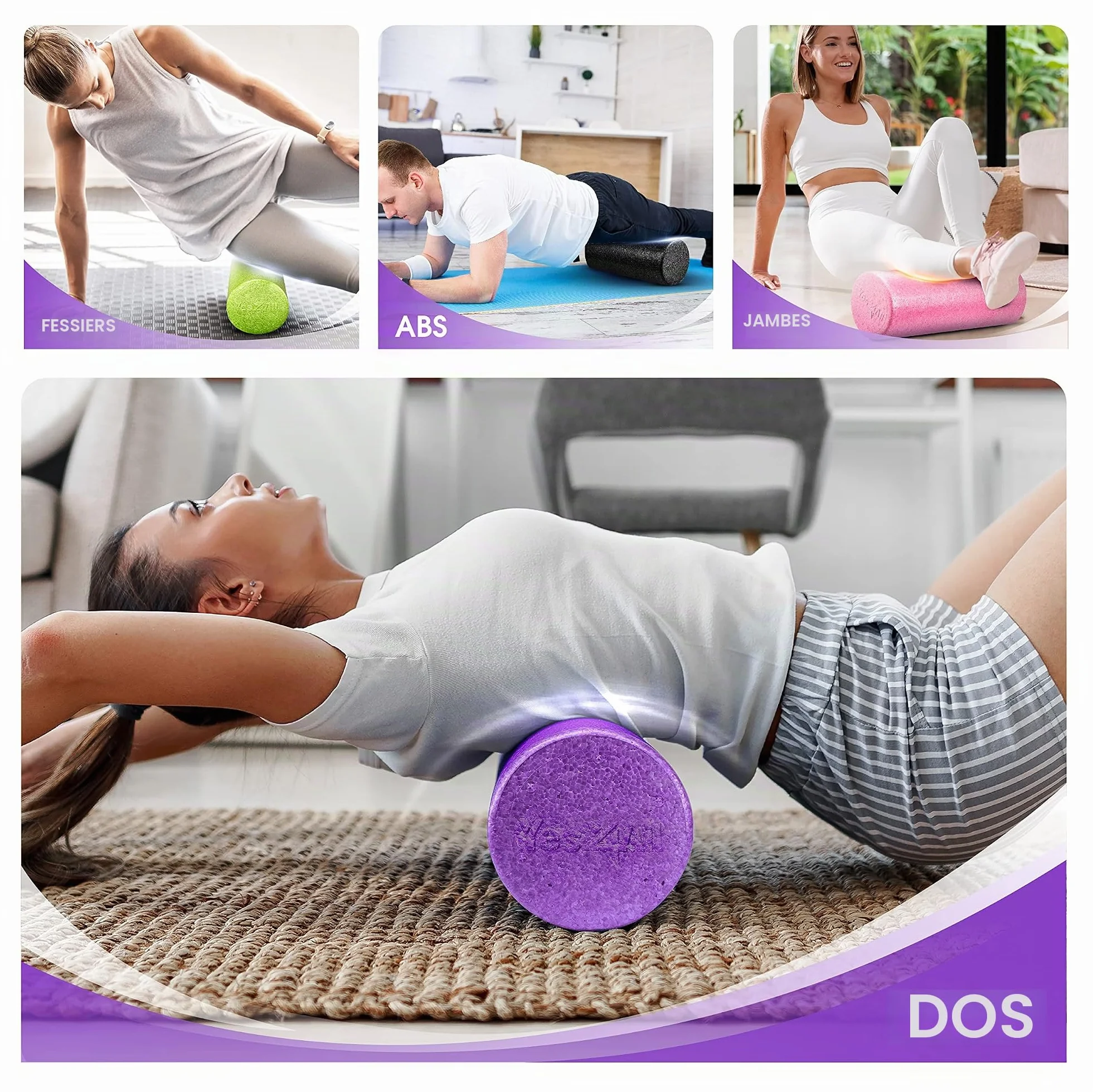Yes4All Rouleau Mousse Rond en EPP Haute Densité pour le Dos, Yoga, Pilates & Étirements - 30, 45, 60, 90 cm