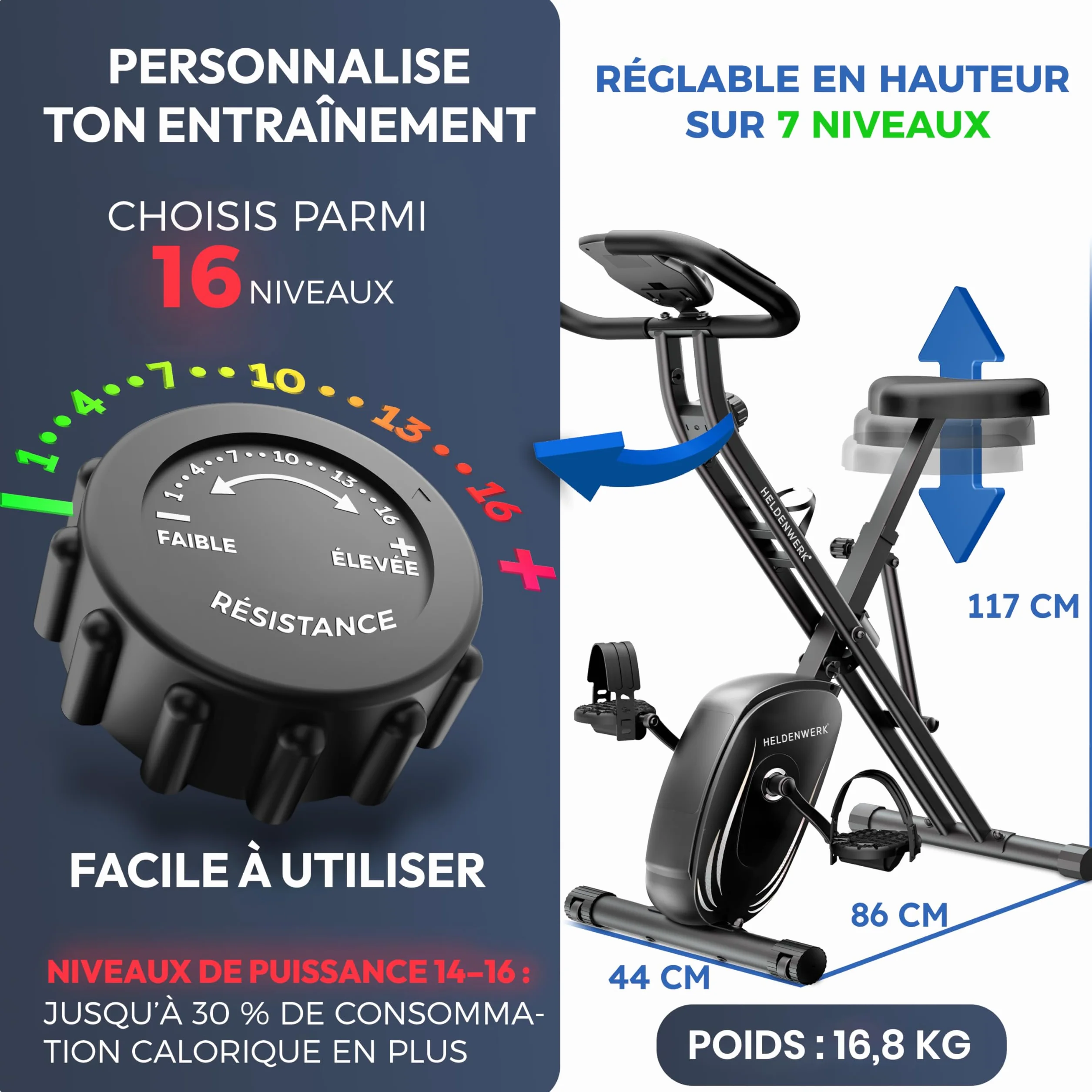 Vélo d'appartement pliable TÜV GS 150 kg silencieux confortable FlexiFoam