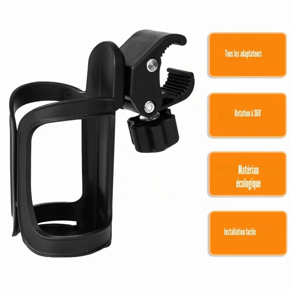 Porte-bouteille de vélo 360° rotation noir compatible VTT landaus fauteuils roulants