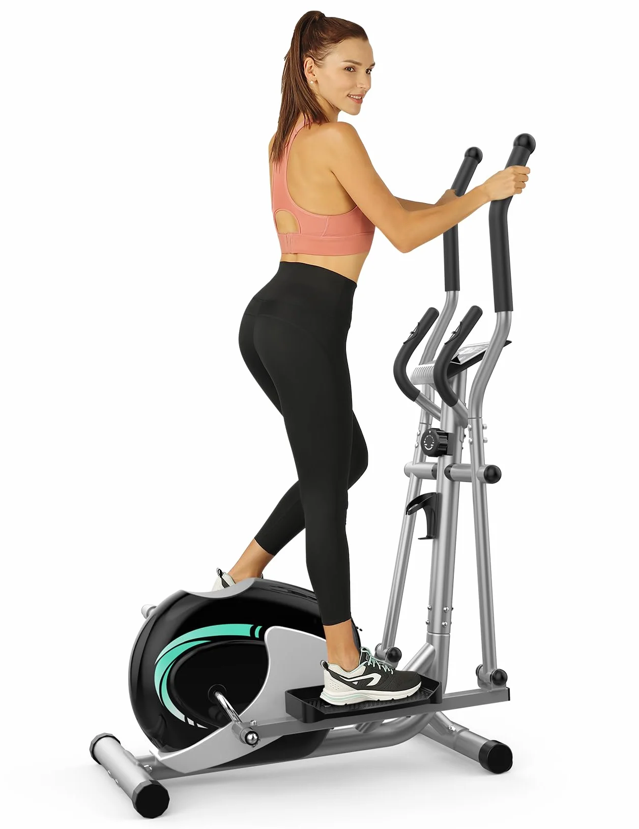 THERUN Vélo Elliptique Compact 16 Niveaux Résistance Réglable avec Capteur Pouls Écran LCD