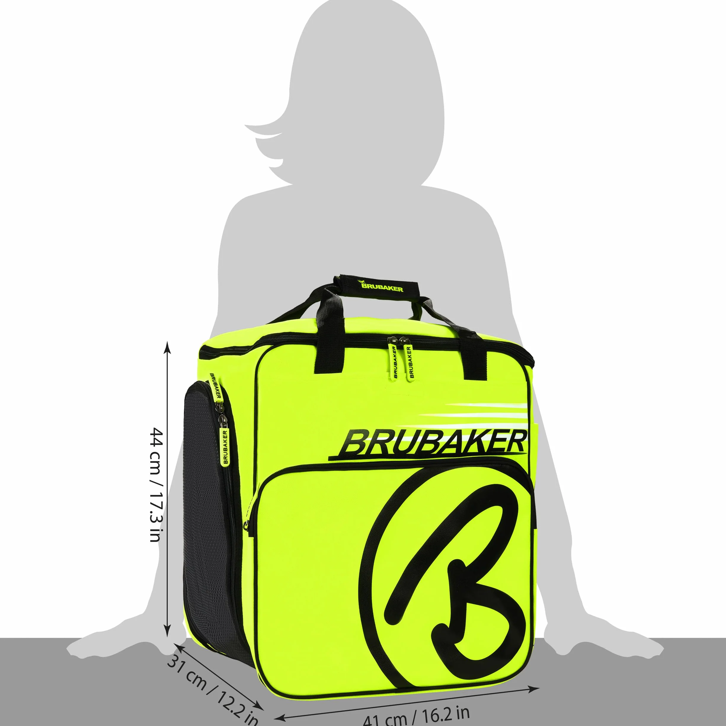 BRUBAKER Set de Ski Carver Champion Housse à Skis Sac à Chaussures de Ski Jaune Fluo Noir