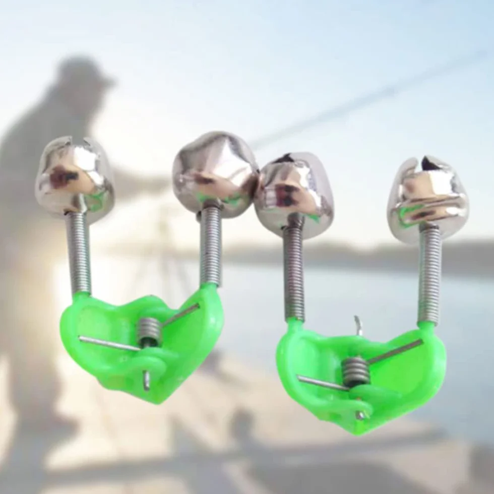 Clochette de Peche, 10 Pcs Alarme de Pêche, Cloche D'alarme de Pêche pour la Pêche en Mer Cannes à Pêche en Plein Air Accessoires de Pêche, Métal(Ton Vert et Argent)