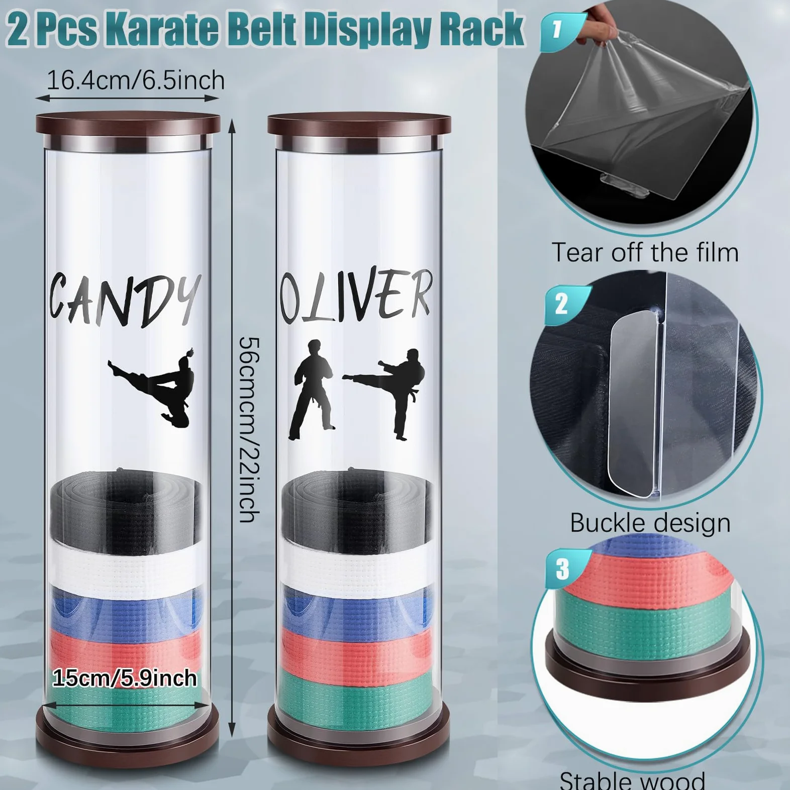 Tatuo Lot de 8 ceintures d'arts martiaux en acrylique à 10 niveaux pour ceinture de karaté avec autocollants pour adultes et enfants