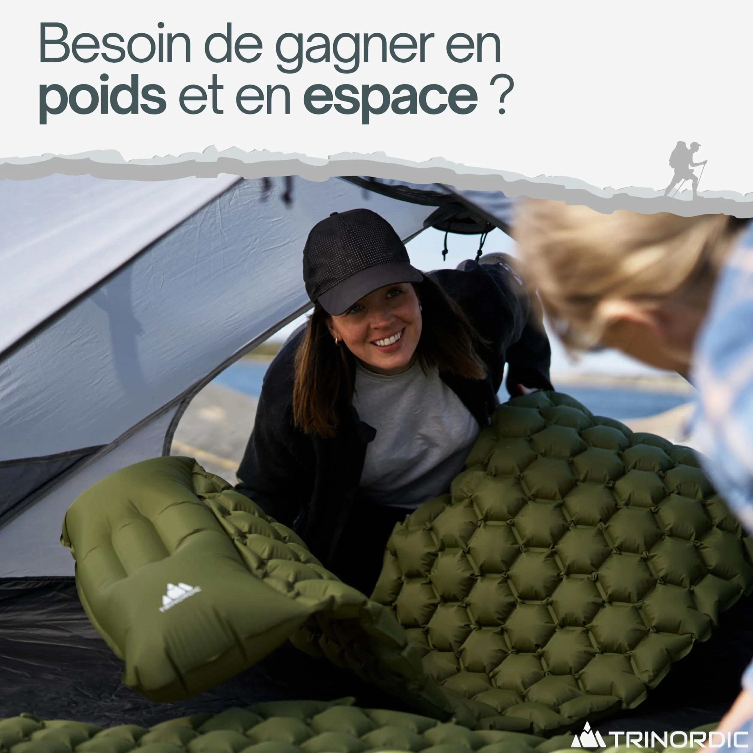 TRINORDIC Tapis de Camping Gonflable Ultraléger avec Oreiller - Matelas Pneumatique Simple pour Confort Optimisé