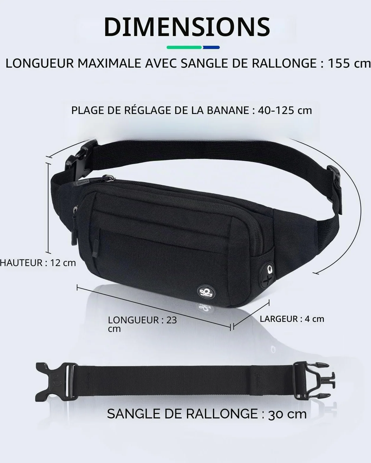 Waterfly Sac Banane Homme Femme Étanche Unisexe Petite Sacoche de Sport Ceinture Randonnée Cyclisme Ville Noir