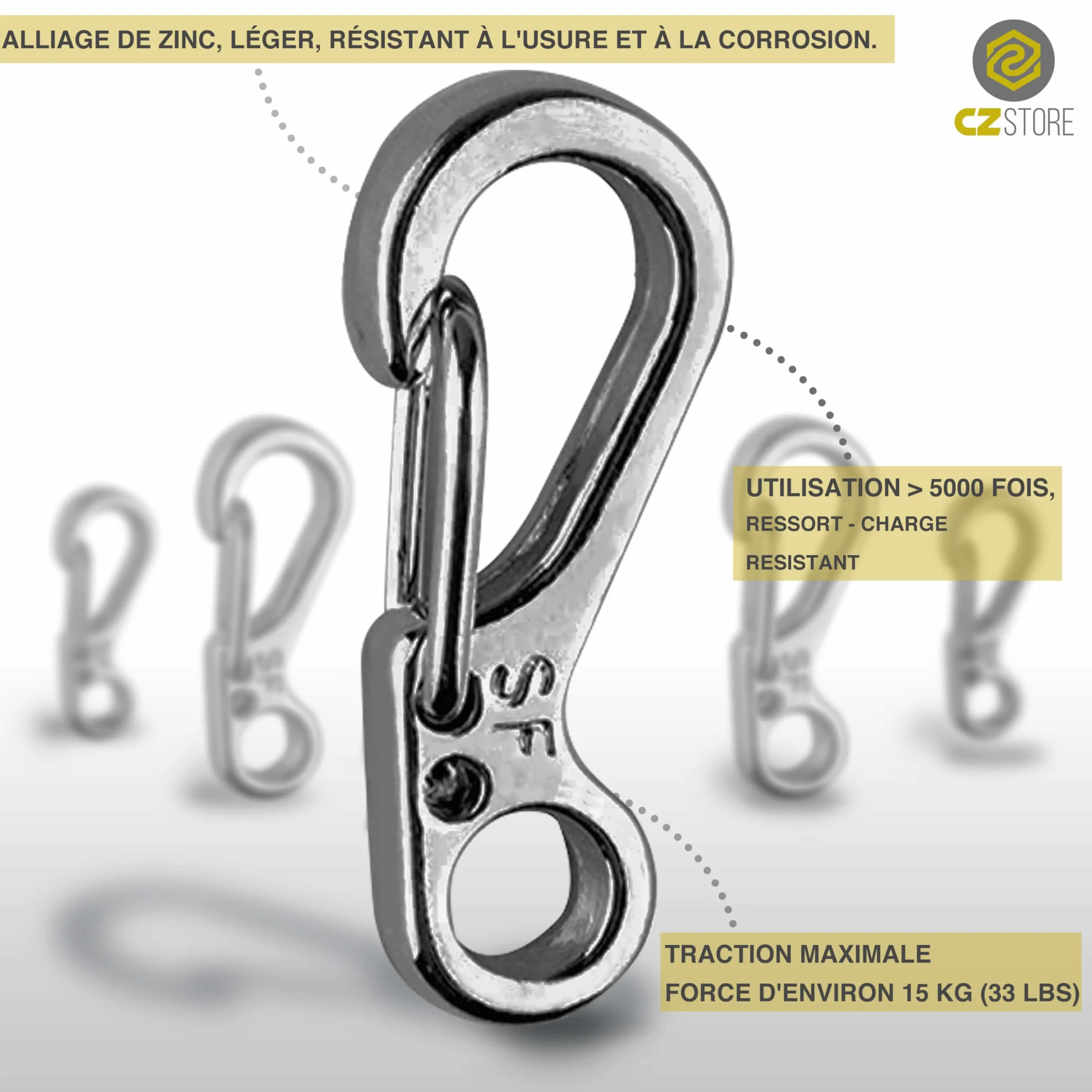 Marque Francaise Mini Mousqueton Lot de 10 Poids 5KG Porte clefs Camping Randonnée Escalade