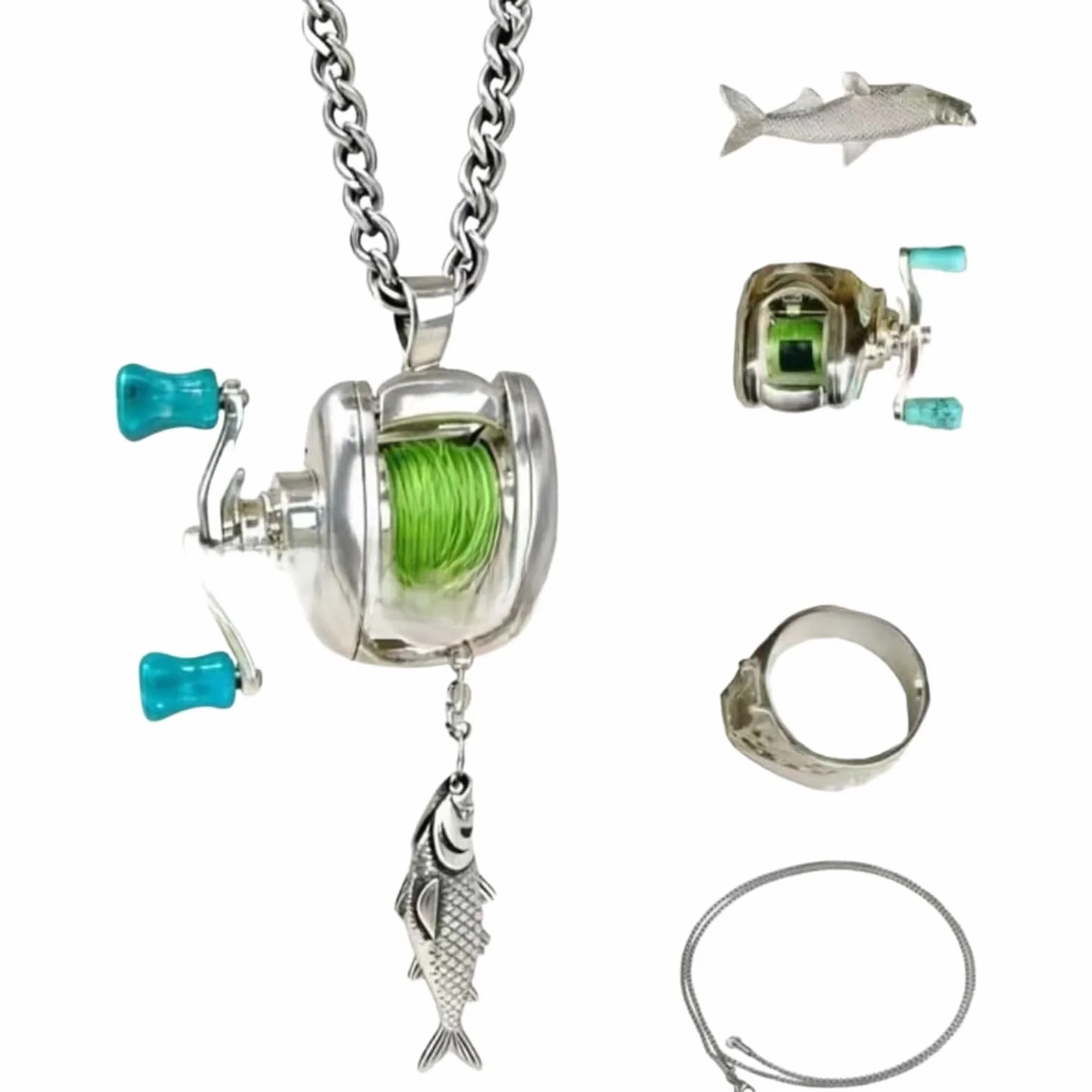 Collier de pêche pendentif anneau alliage chaîne réglable 60 cm bijou pêcheur