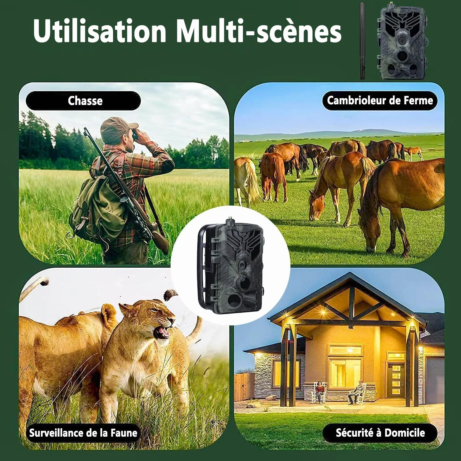 Camera de Chasse 4G APP, 4K 120MP Caméra Chasse avec Carte SIM, Envoi de Photos, Vidéo en Direct, Piege Photographique Nocturne Infrarouge
