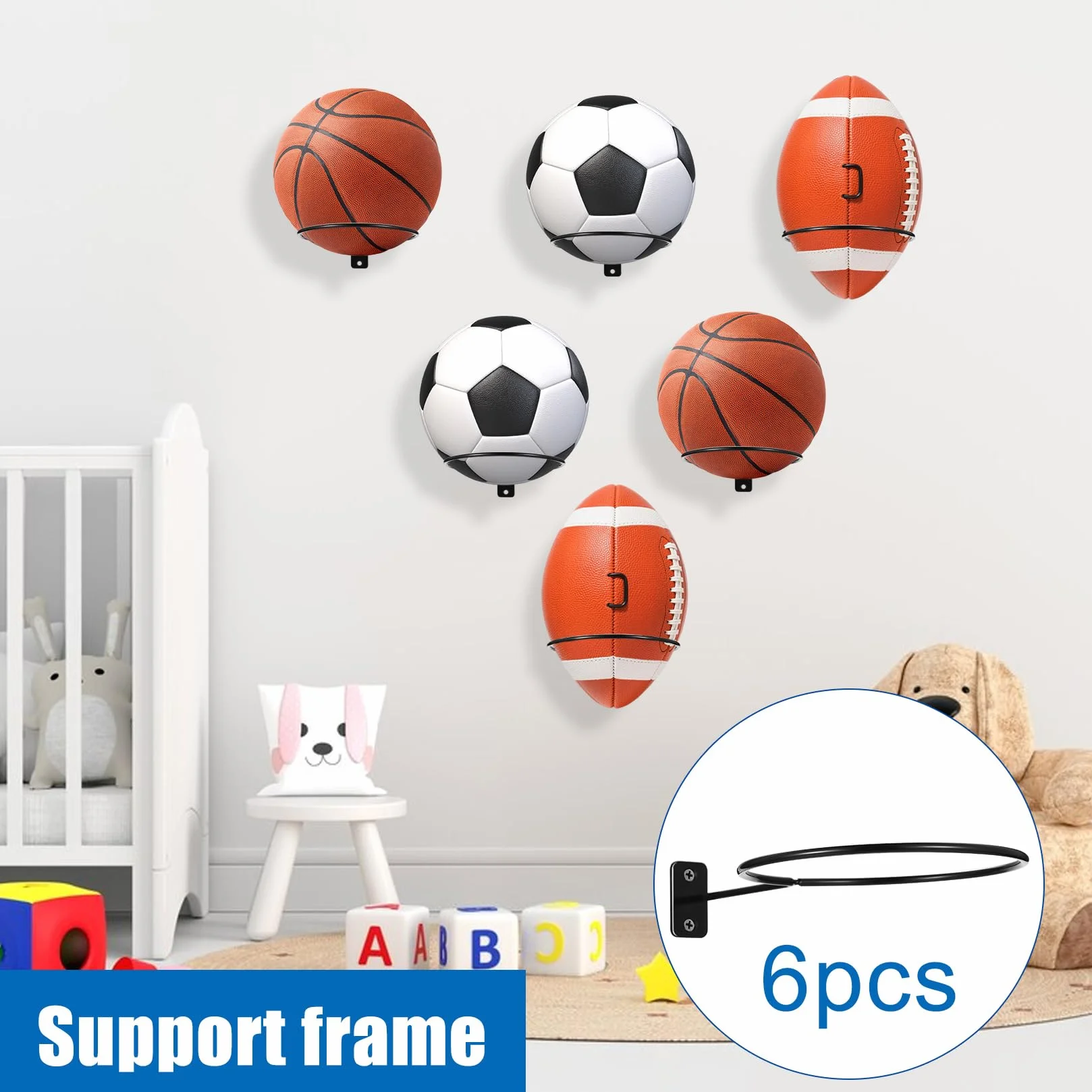 Support Mural Ballon Foot Basket 6 Pcs Rangement Ballon