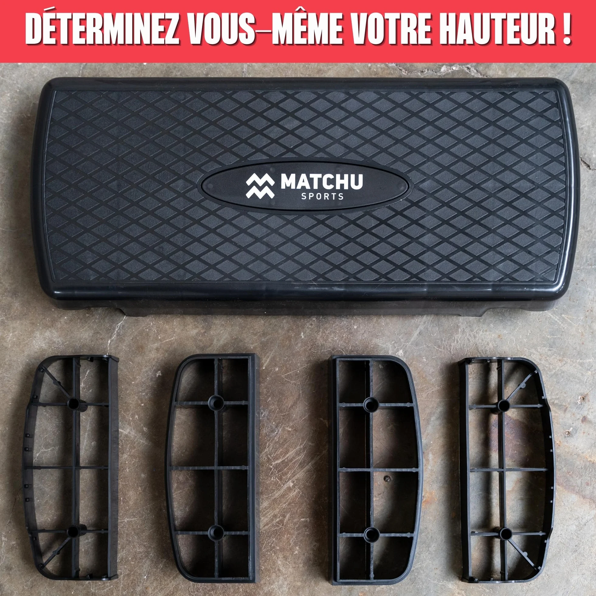MATCHU Step Fitness Réglable 9-14 CM 200 KG Antidérapant Plastique Noir