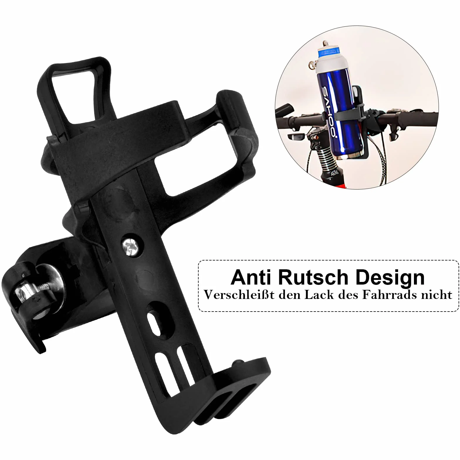 Porte Bidon Vélo Sans Vis, Support Bouteille Eau Rotation 360° pour VTT Poussette Fauteuil Roulant Noir