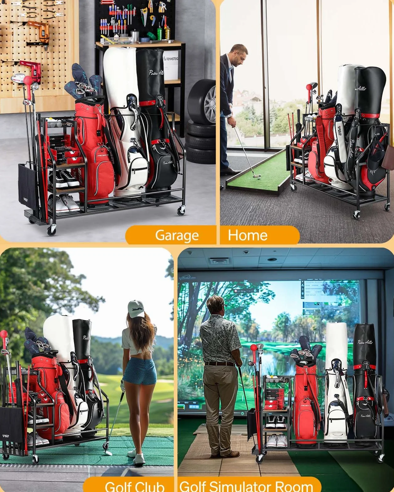 EXTCCT Organiseur de sacs de golf avec roulettes pour accessoires et clubs