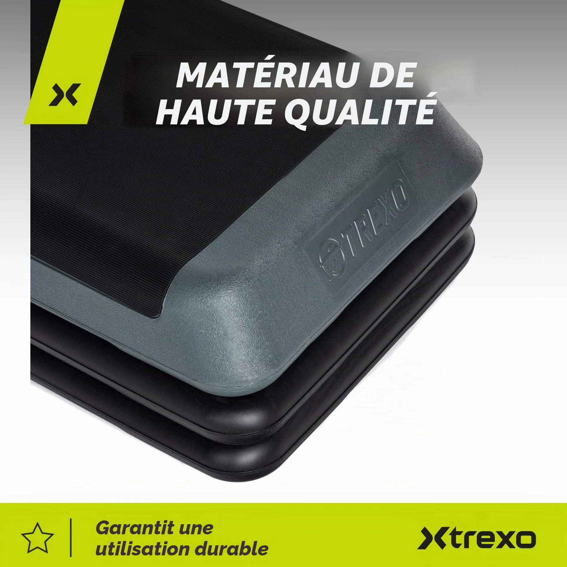 TREXO Step d'exercice aérobique pour cardio-training Hauteur réglable 10-15-20 cm 109 x 41 cm 250 kg VERT