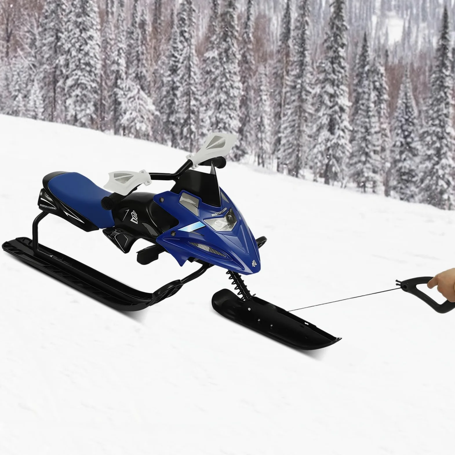 Luge de direction pour enfants, avec frein à pied et corde de remorquage haute résistance, luge pour enfants, max. 80 kg, coussin réglable en 3 positions, luge de ski pour enfants à partir de 3 ans