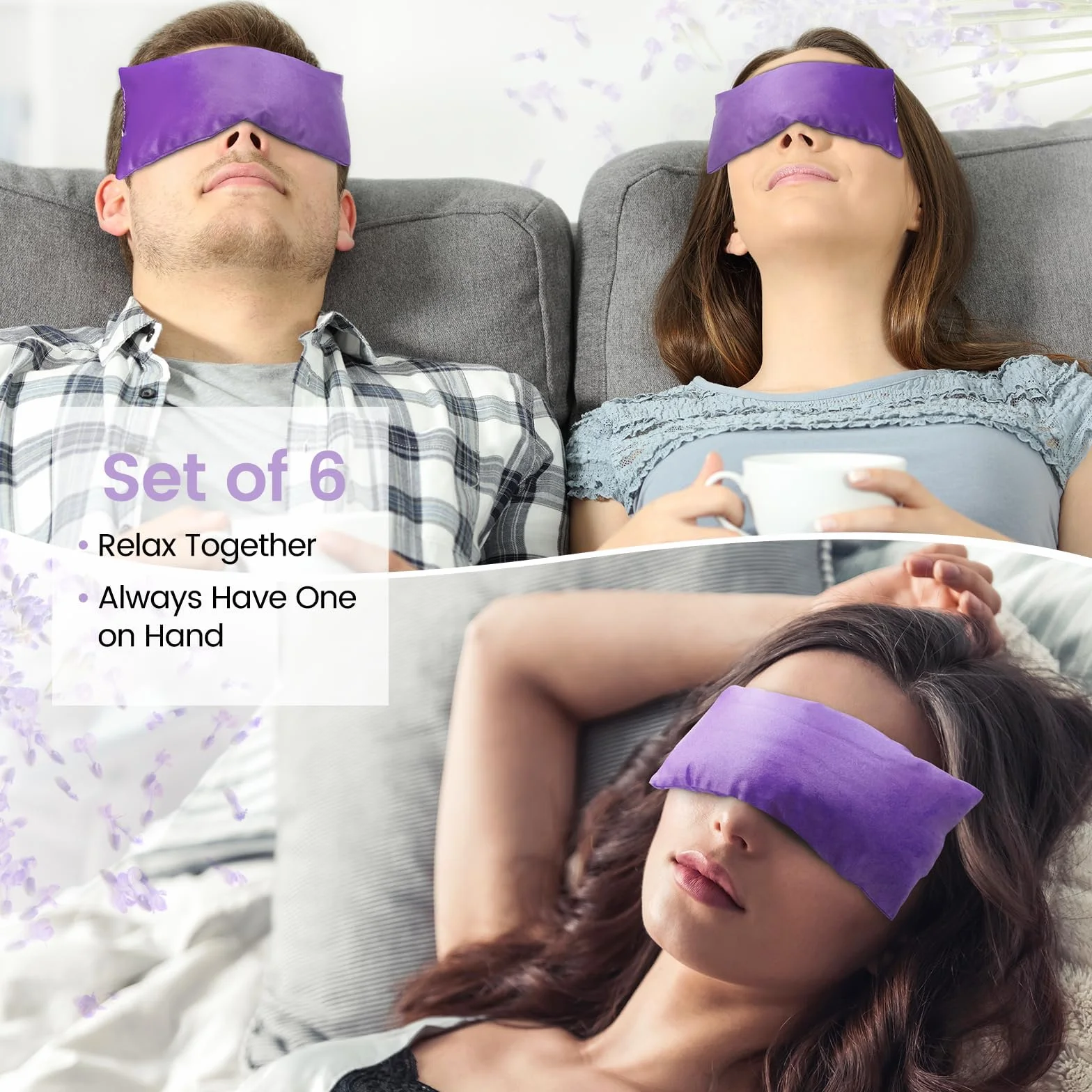 SuzziPad Lot de 6 oreillers pour les yeux à la lavande, masque lesté pour dormir, compresse oculaire chaude et froide