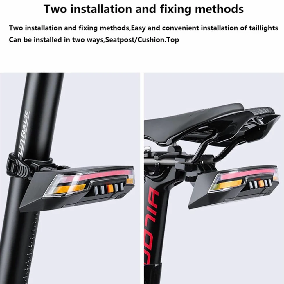 Feu arrière de vélo Rechargeable 2000 mAh avec Induction, feu Stop, LED, télécommande et Clignotants.