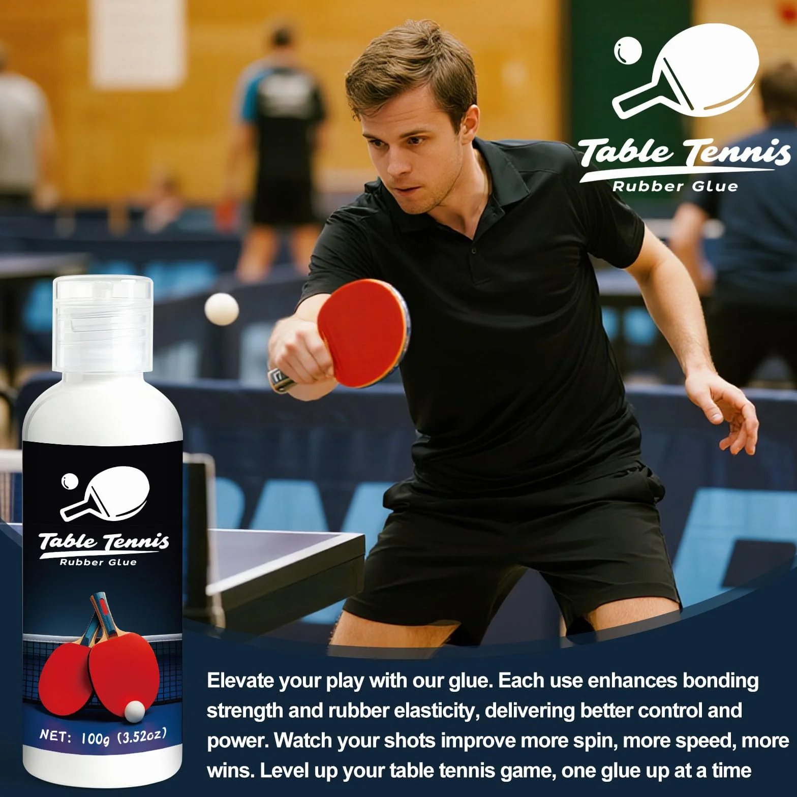 Colle Tennis De Table 100ml, Adhésif pour Revêtements avec Éponges Élastiques, Quatre Brosses en Éponge