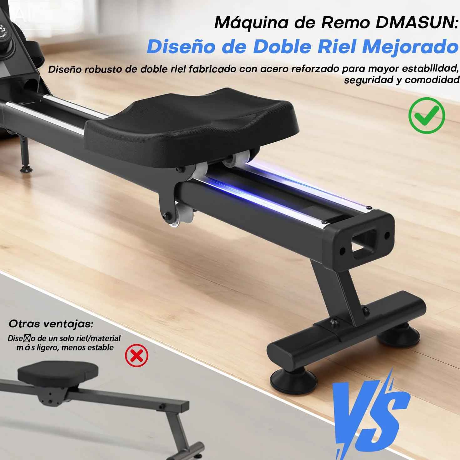 DMASUN Rameur Musculation d'Appartement 16/32 Niveaux Résistance Magnétique Double Rails Capacité 160 kg