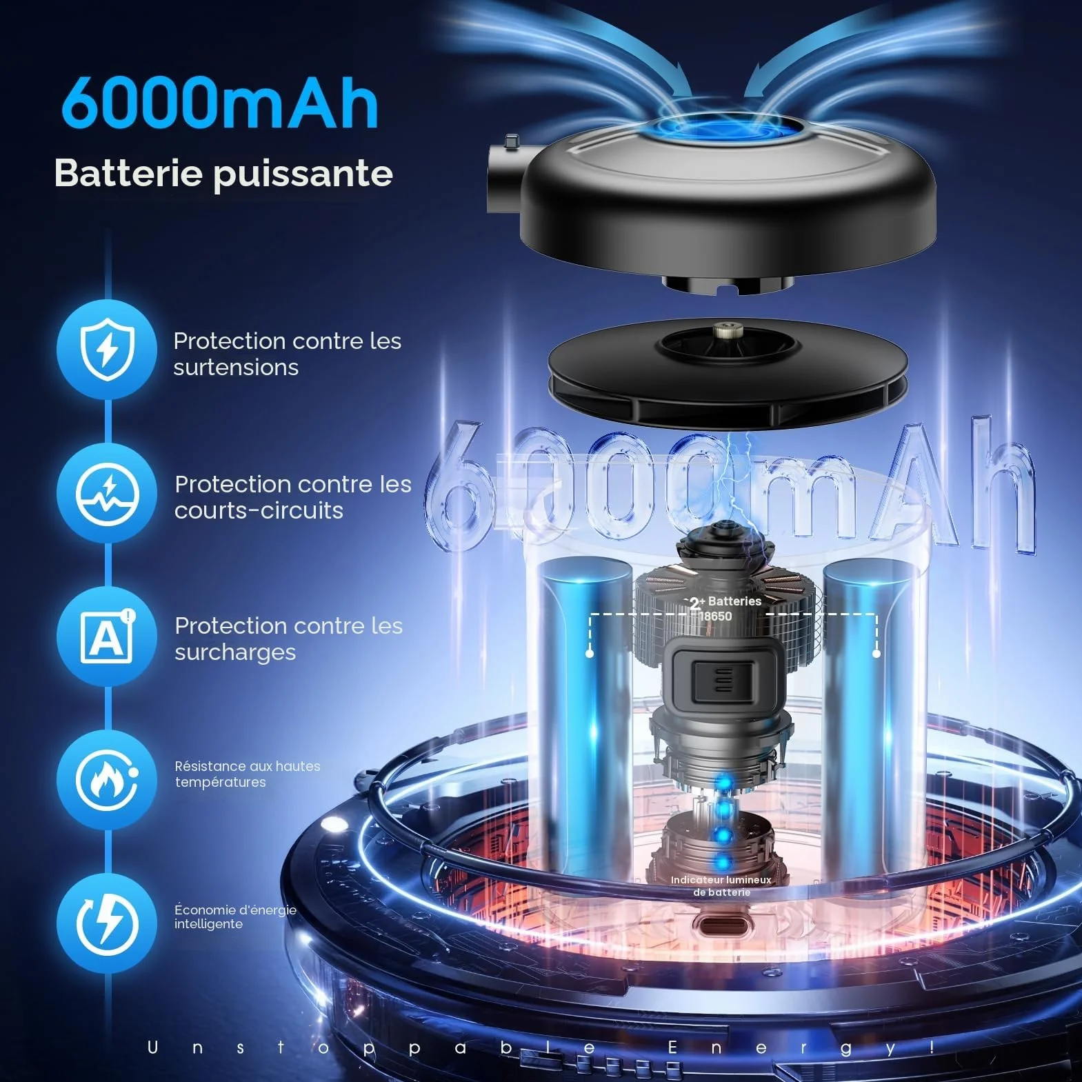 Gonfleur Électrique 6000mAh Rechargeable Pompe à Air avec 5 Buses pour Matelas Gonflable Bateau
