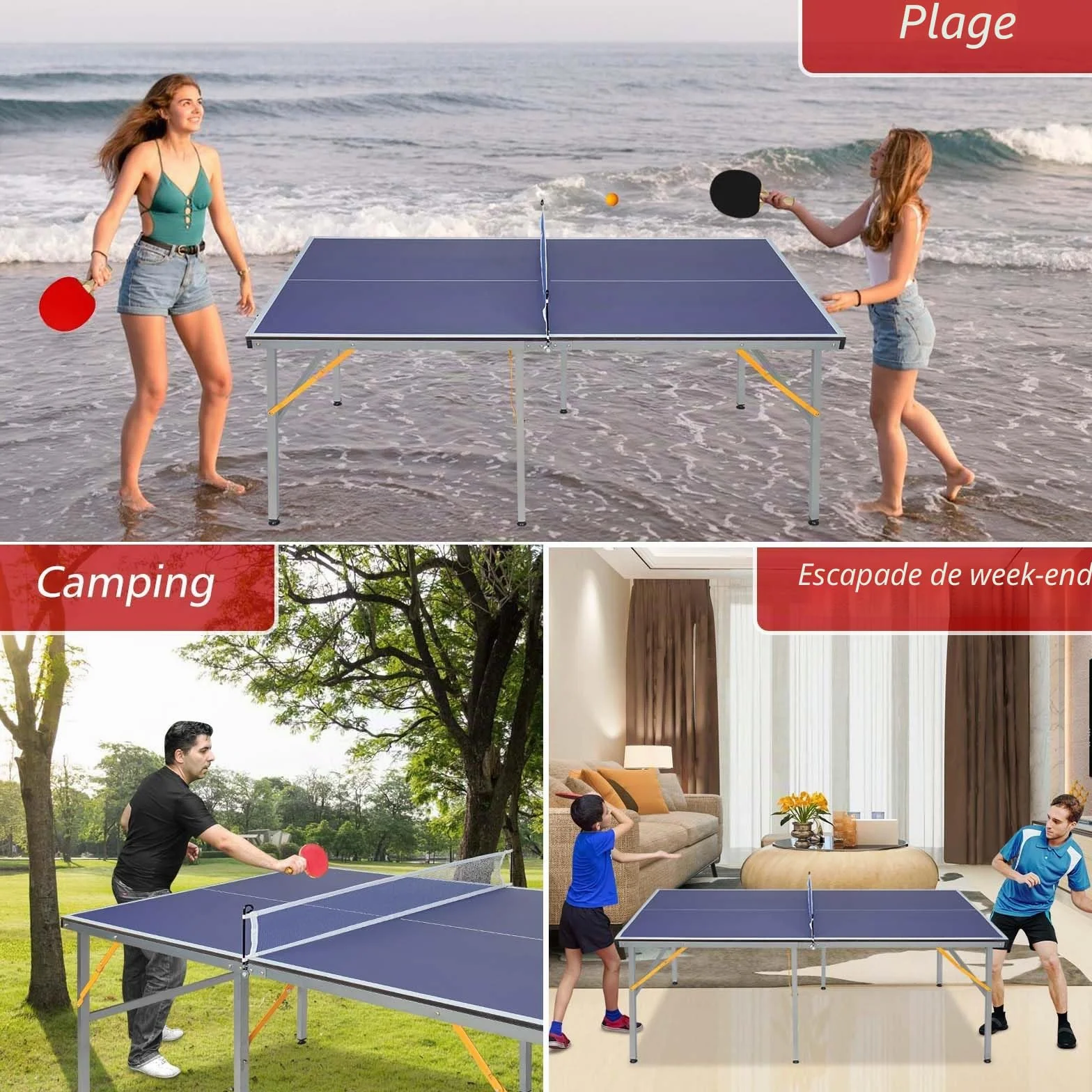 Tables de tennis de table de taille moyenne pour l'intérieur et l'extérieur, pliables et portables avec filet, 2 raquettes de tennis de table et 3 balles