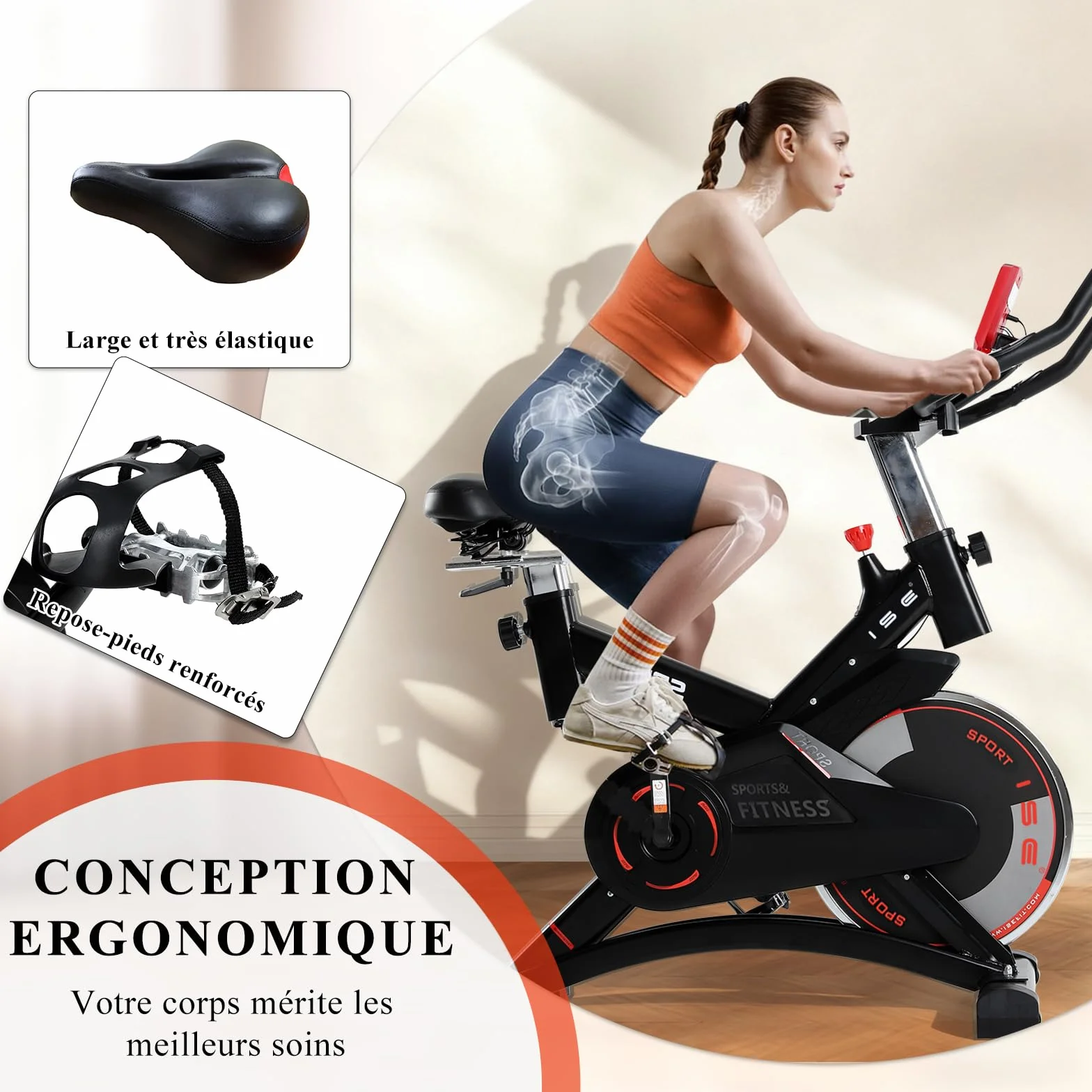ISE Velo d'Appartement Exercise Bike Cardio-Training Ecran Impulsion Hauteur Réglable