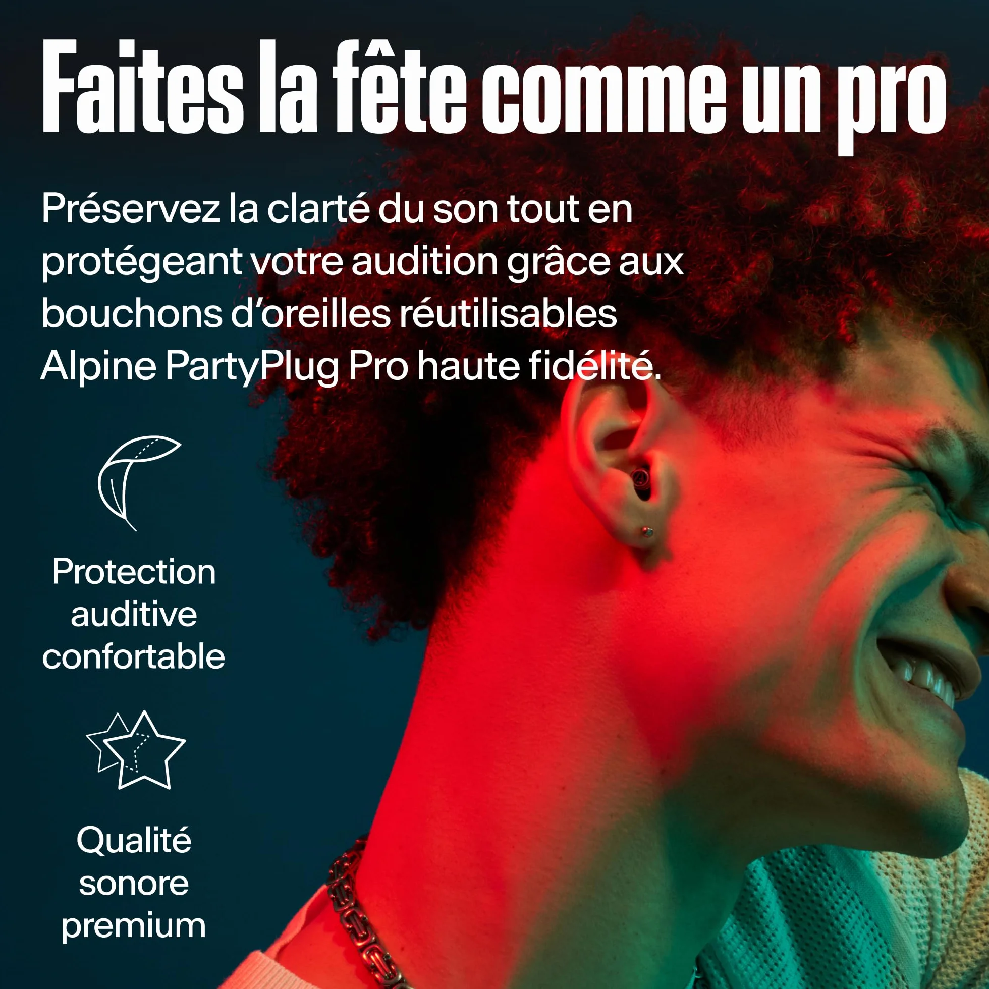 Alpine PartyPlug Pro Bouchons d'Oreilles Hi-Fi Protection Auditive 21dB 3 Tailles Noir