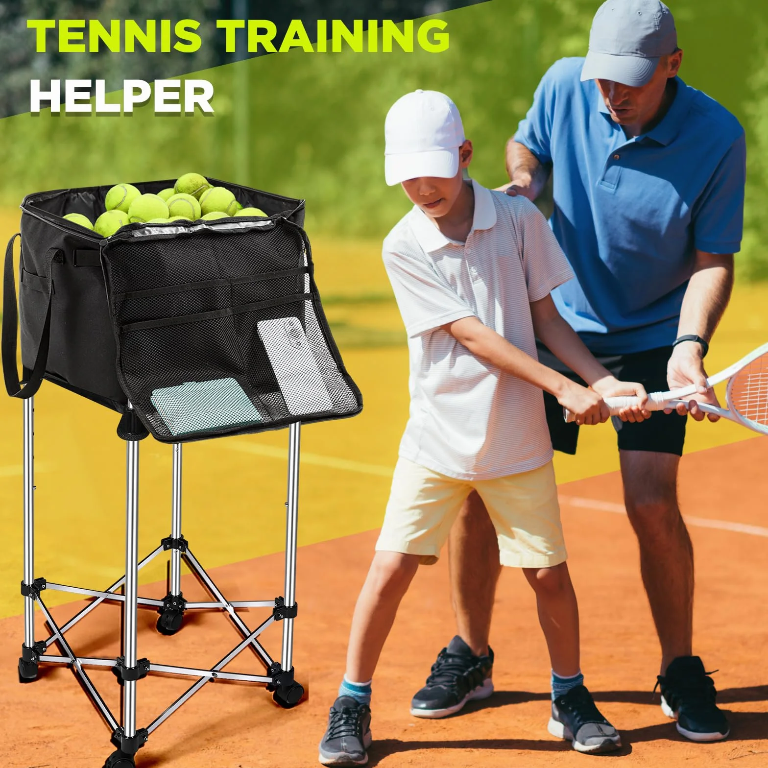 Aliceset Panier de balles de tennis avec poches latérales - Sac de rangement portable de rechange léger pour balle de baseball, tennis de table, cadre non inclus