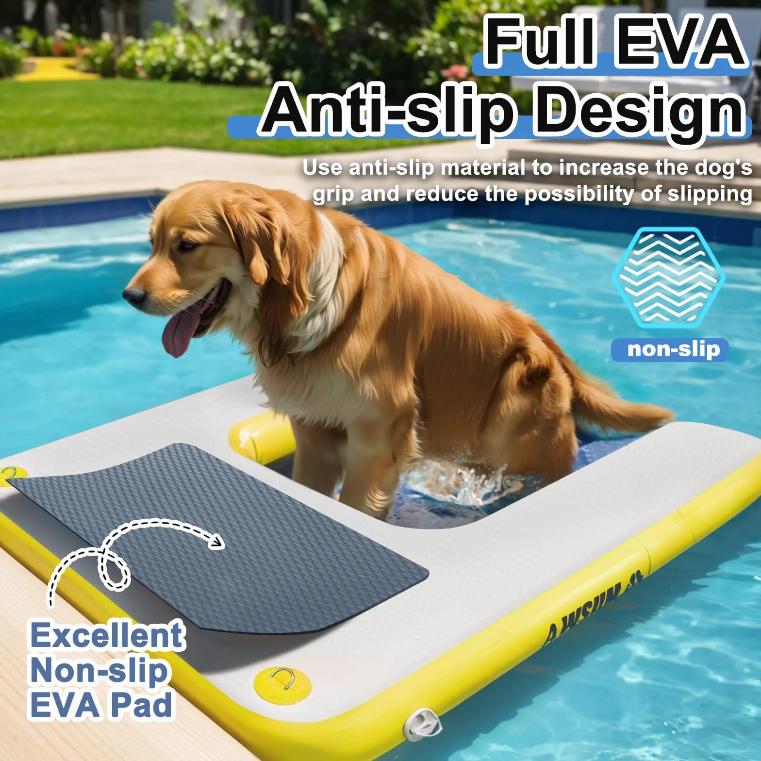 AWSUM Rampe d'eau Gonflable pour Chien 150x100x15cm avec Tapis antidérapant Piscine Lacs