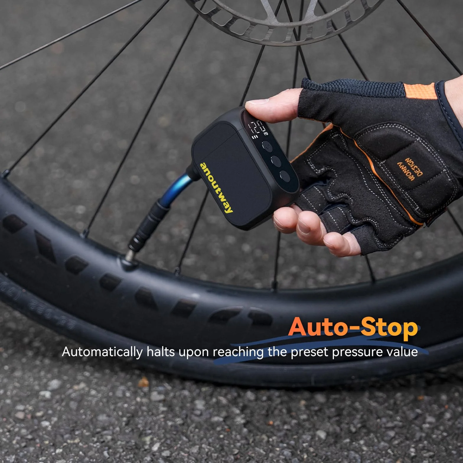 Mini Pompe à vélo électrique avec manomètre numérique AT1 Pro, arrêt automatique pour VTT et vélo de route