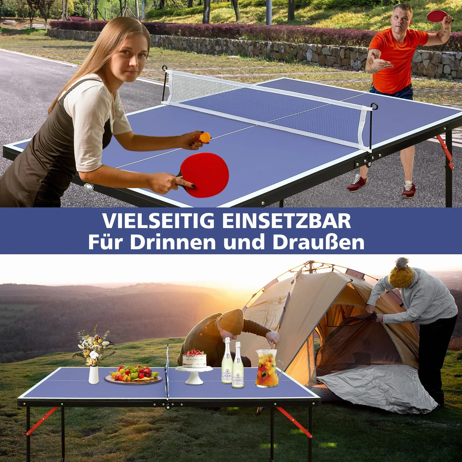 Table de ping-pong pliable 137 x 76 cm avec filet, raquettes et balles