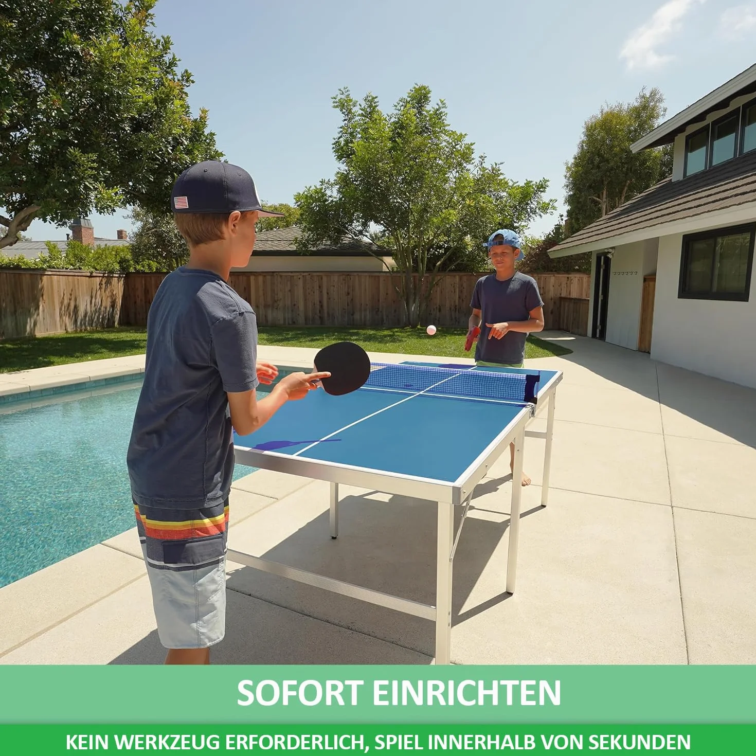 Table de Ping-Pong Pliable Table de ping-Pong d'intérieur Portable avec Filet, Balles, Raquettes, Bleu 180 x90 x76 cm