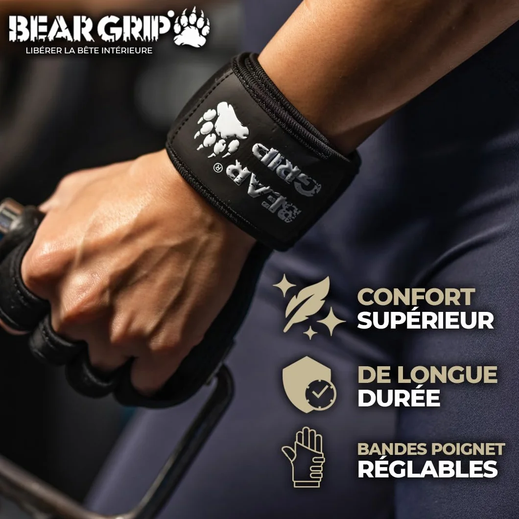 Bear Grip Gants d'entraînement Ouverts pour Crossfit, Musculation et haltérophilie