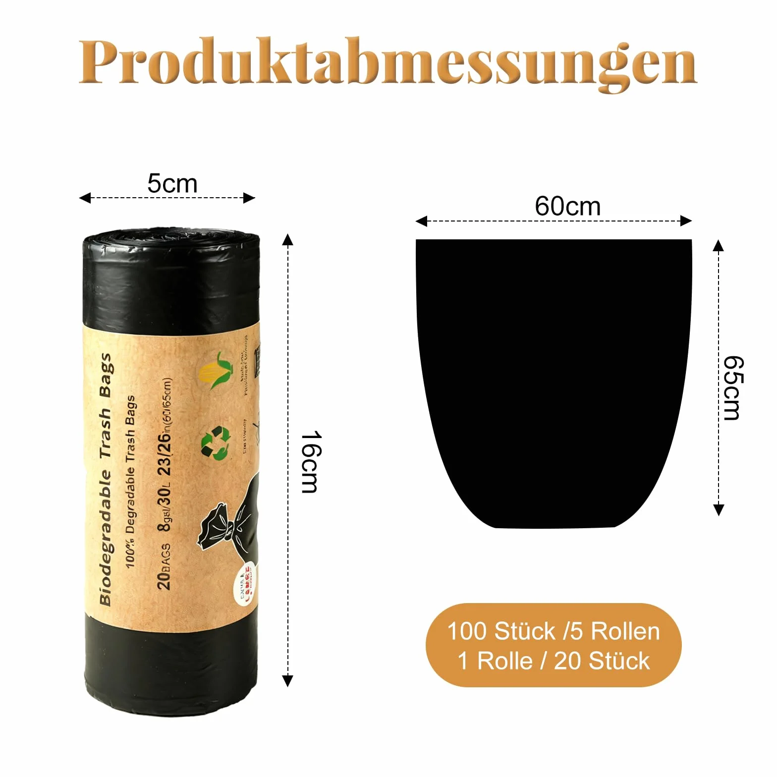 Sacs de toilette de camping biodégradables 30 L noirs étanches extra épais lot de 100