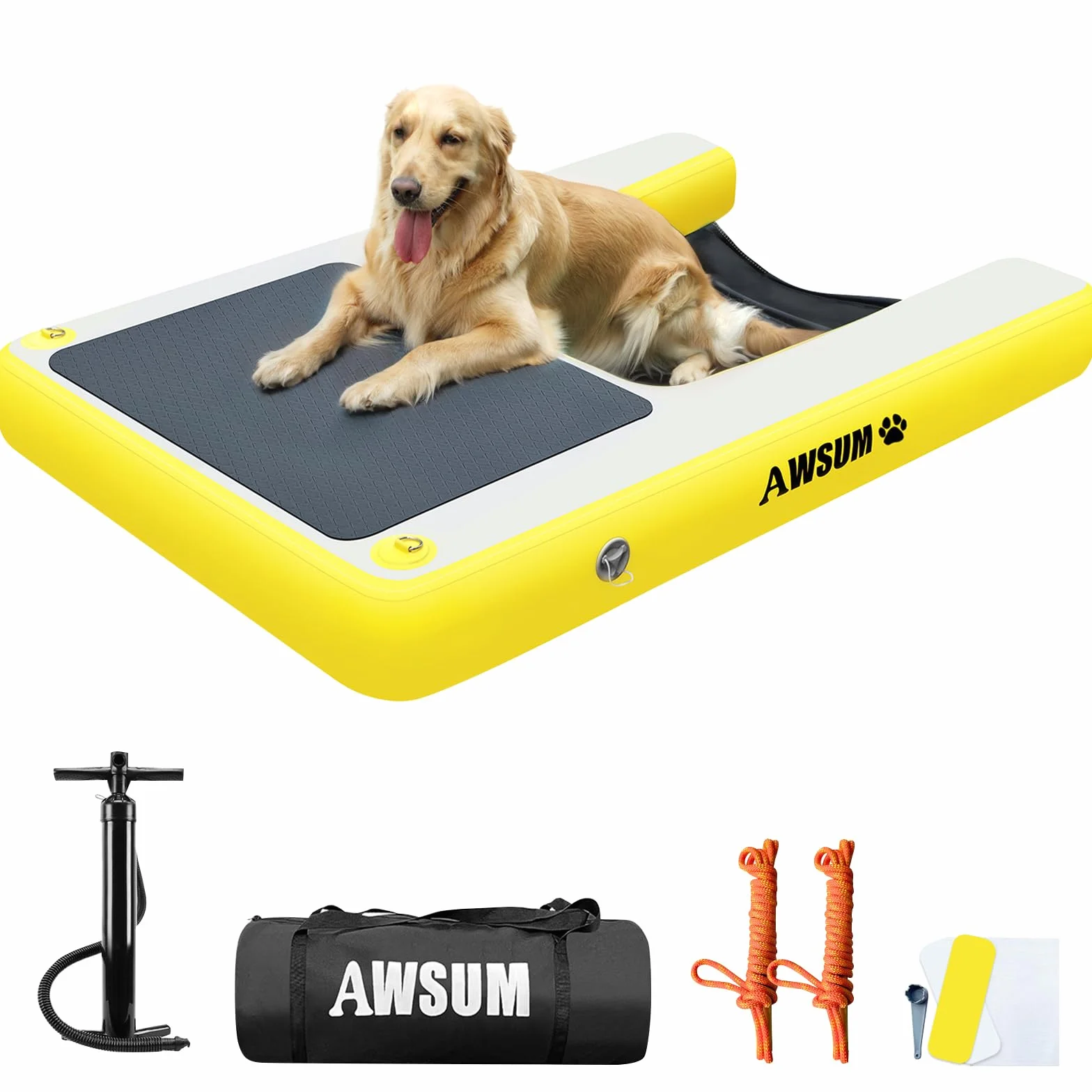 AWSUM Rampe d'eau Gonflable pour Chien 150x100x15cm avec Tapis antidérapant Piscine Lacs
