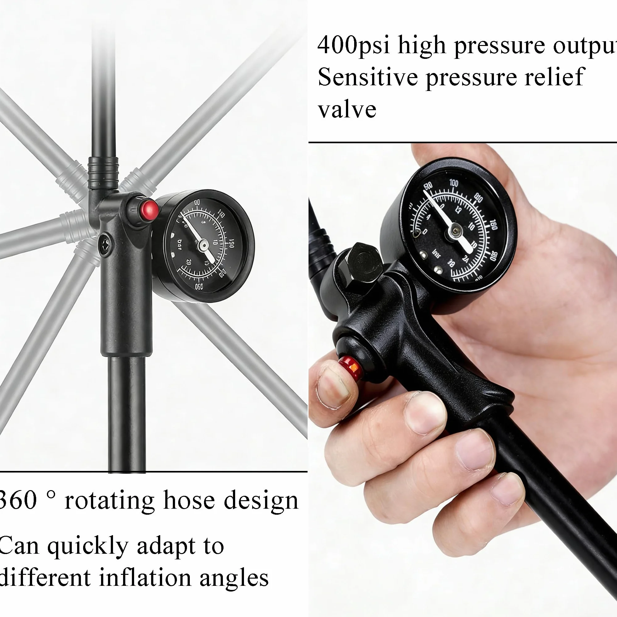 Pompe à Amortisseur Haute Pression 400 Psi avec Manomètre, Pompe de Choc pour Fourche et Suspension Arrière
