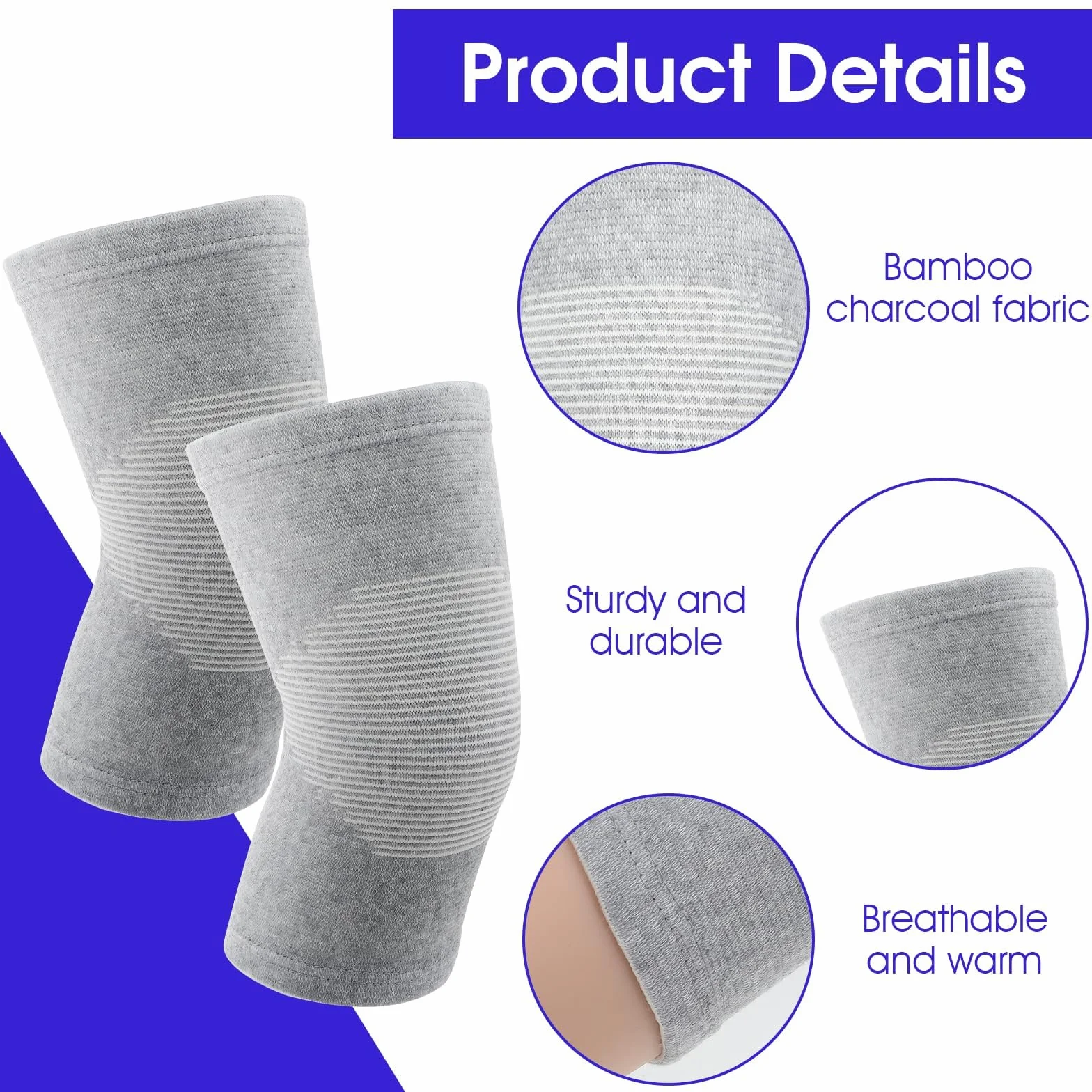 Genouillère Ultra-Mince Fibre De Charbon De Bambou Élastique pour Sport Volleyball Danse Yoga (2,L)