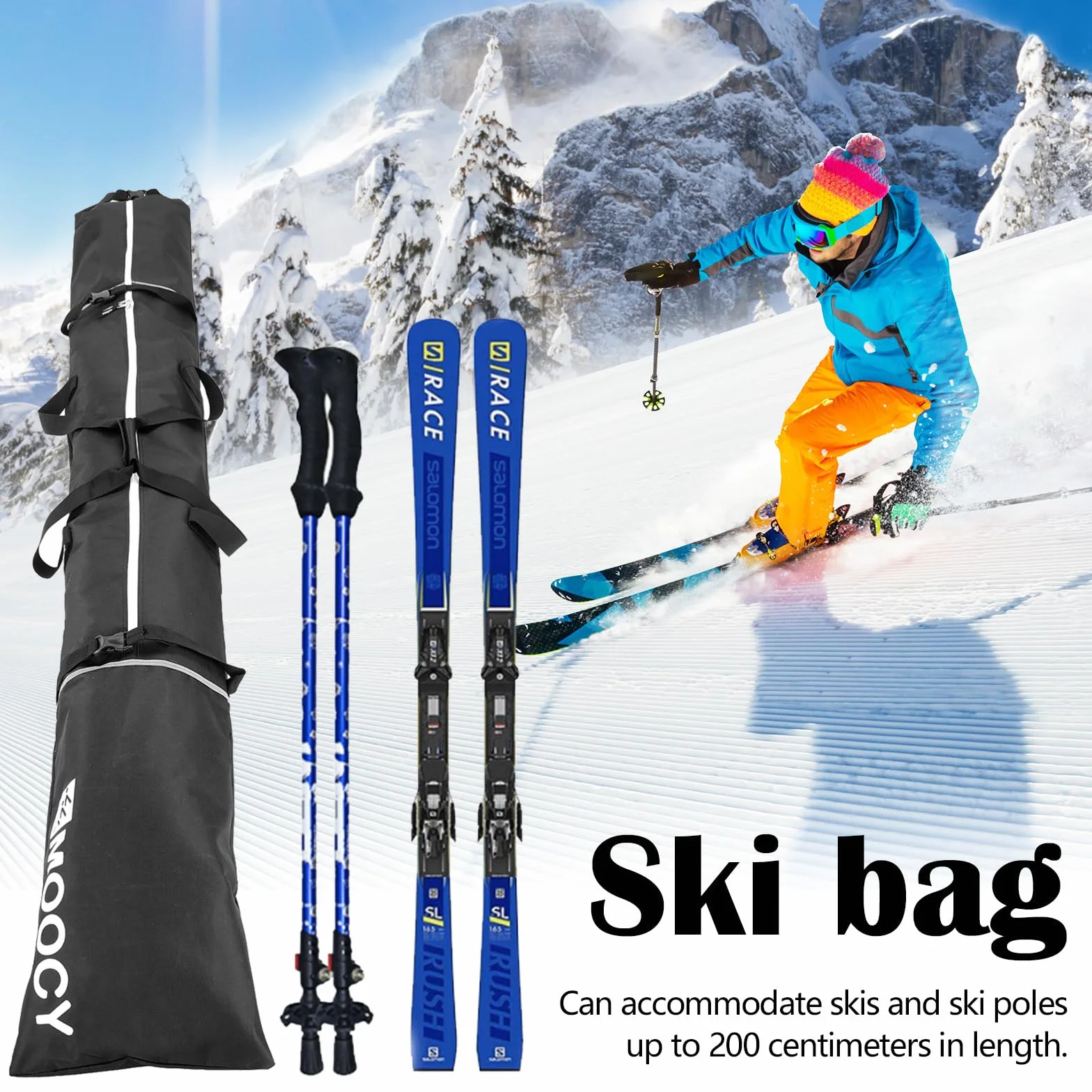 Aisny Ensemble sac à chaussures de ski 200 cm longueur réglable design à roulettes