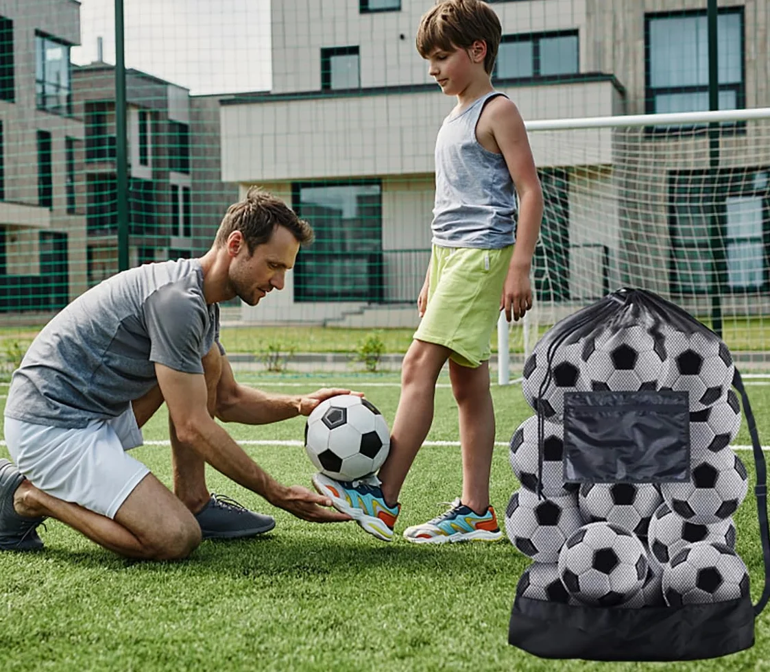 Sac à Ballon Grand Sac en Maille Filet avec Bretelles Réglable pour Football Volley-Ball Rugby 75x100 cm