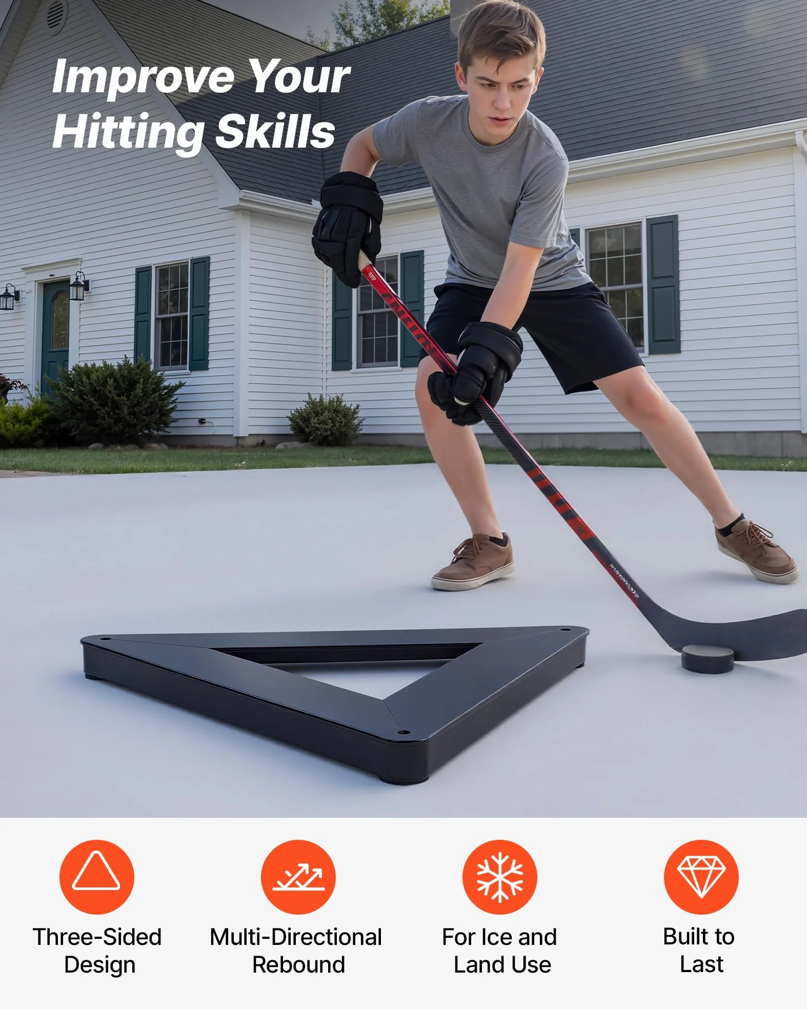 VEVOR Passeur de Hockey Triangulaire Rebondisseur de Palet Multi-Angles, Équipement d'Entraînement Utilisable sur et Hors Glace, Entraîneur de Passe et de Maniement de Crosse et Rondelle Portable