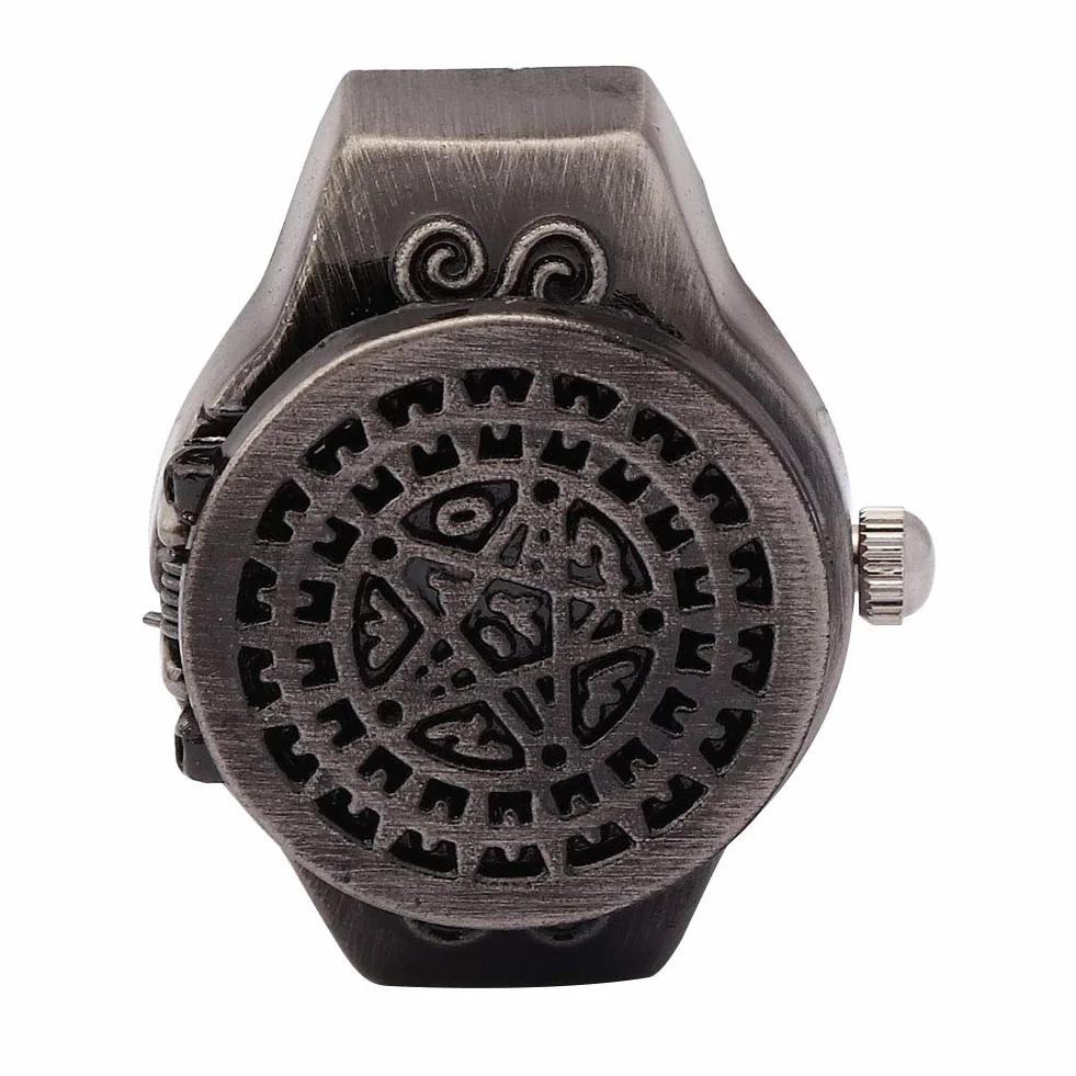 Pongnas Ring Watch Vintage Quartz Horloge à Doigt Flip Up Couvercle Hommes